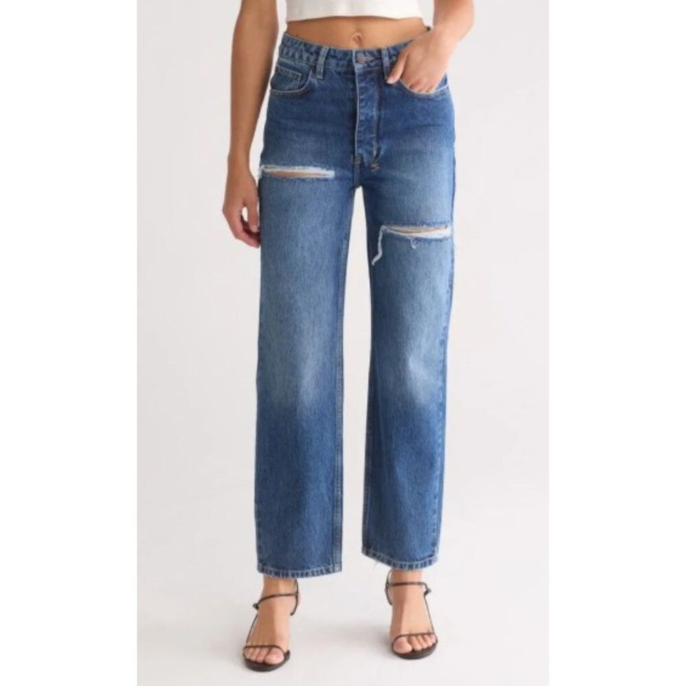Ksubi Brooklyn Jean Stella Slashed High Rise Straight Leg Denim in Blue size 28"